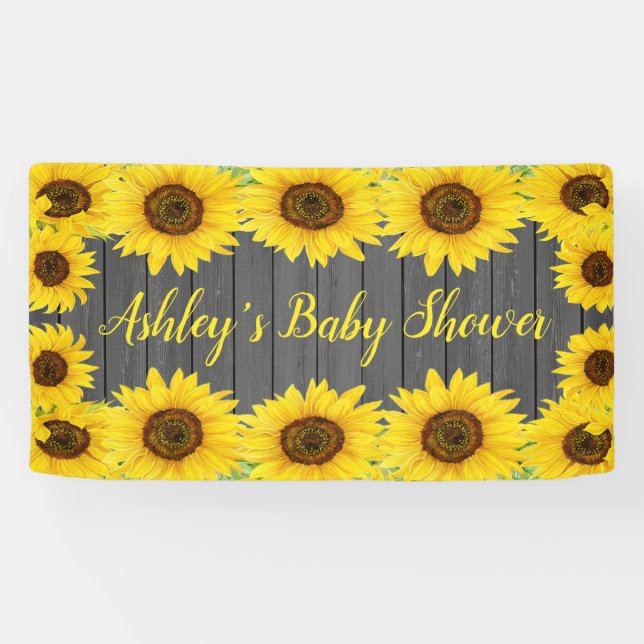 Sunflowers Baby Shower Backdrop Rustic Wood Prop Banner (Horizontal)