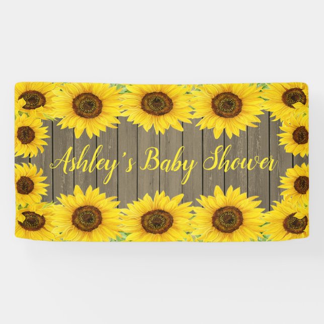 Sunflowers Baby Shower Backdrop Rustic Wood Prop Banner (Horizontal)