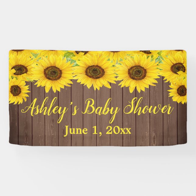 Sunflowers Baby Shower Backdrop Rustic Wood Prop Banner (Horizontal)