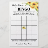 Sunflowers Baby Shower Bingo Game Card Flyer