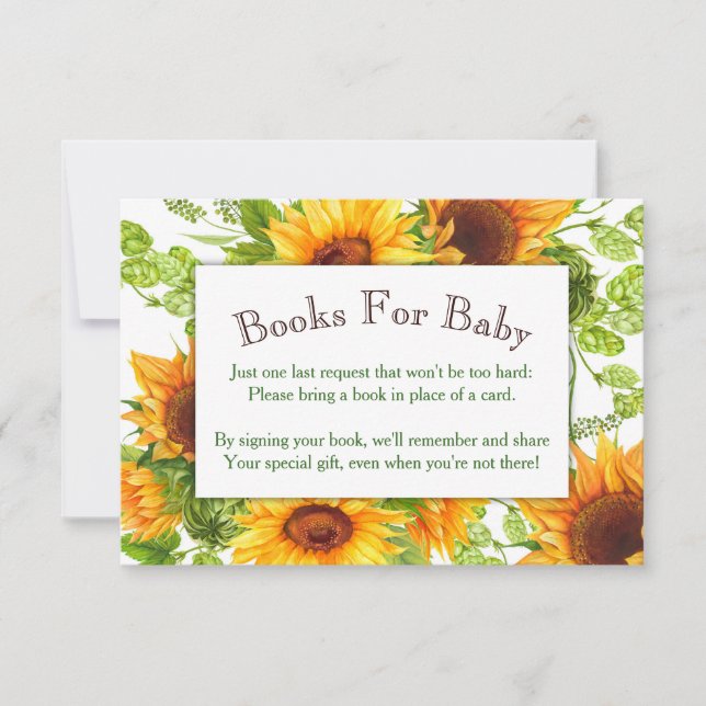 Sunflowers Baby Shower Book Card Gender Neutral (Front)