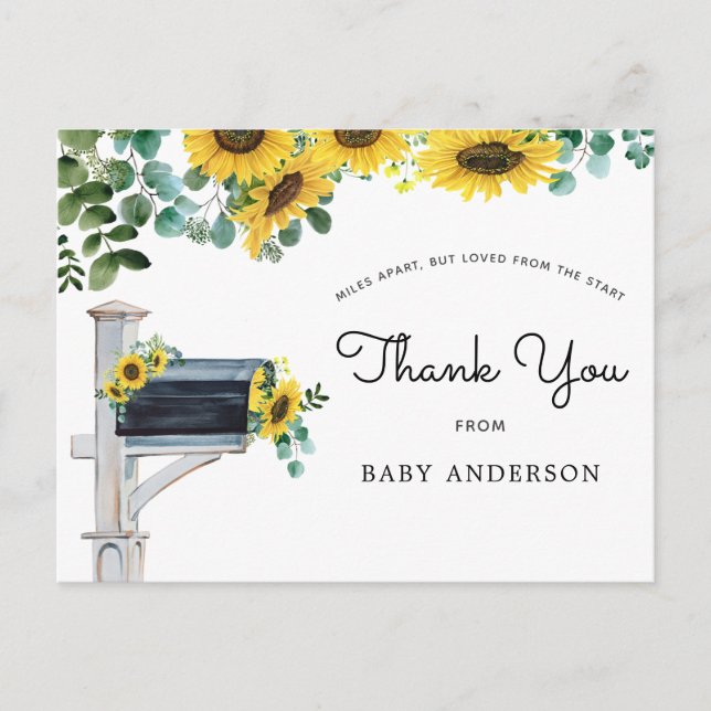 Sunflowers Baby Shower by Mail Thank You Postcard (Front)