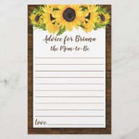 Sunflowers Baby Shower Games  Advice and Wishes