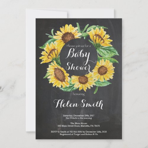 Sunflowers Baby Shower Invitation Chalkboard