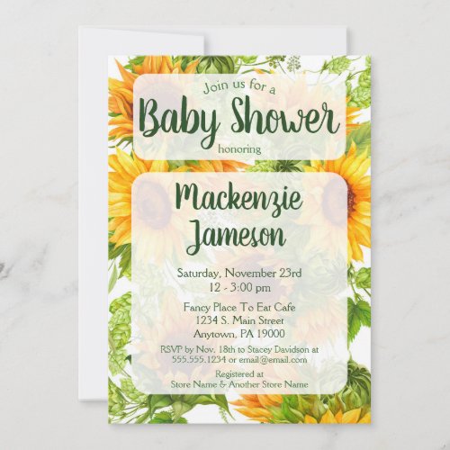 Sunflowers Baby Shower Invitation Gender Neutral