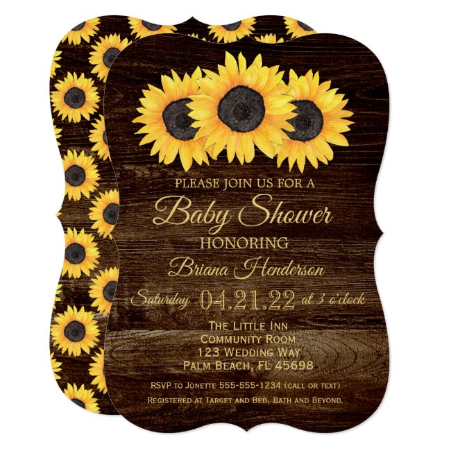 Sunflowers Baby Shower Invitation Rustic Wood