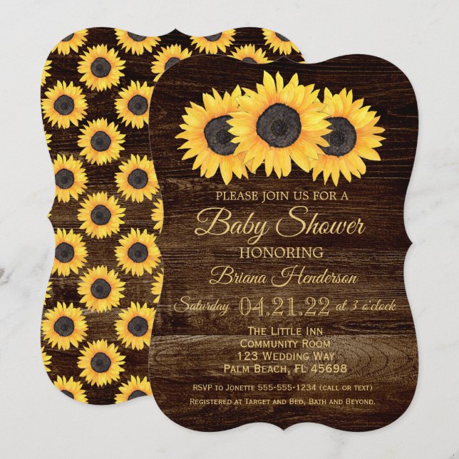 Sunflowers Baby Shower Invitation Rustic Wood (Front/Back)