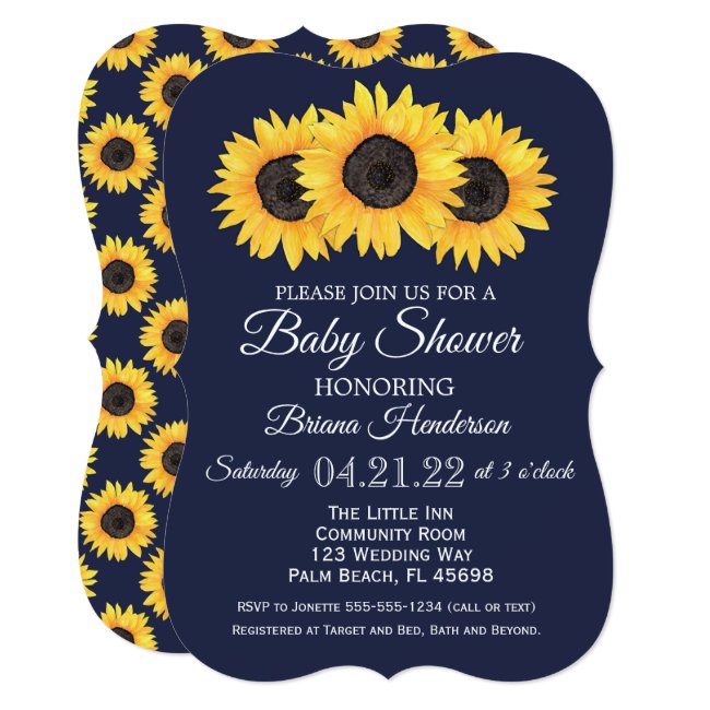 Sunflowers Baby Shower Invitations Country Blue
