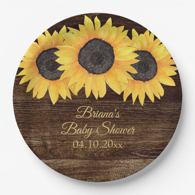 Sunflowers Baby Shower Paper Plates (Front)