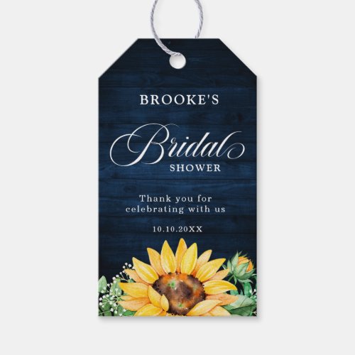 Sunflowers Babys Breath Navy Blue Bridal Shower   Gift Tags
