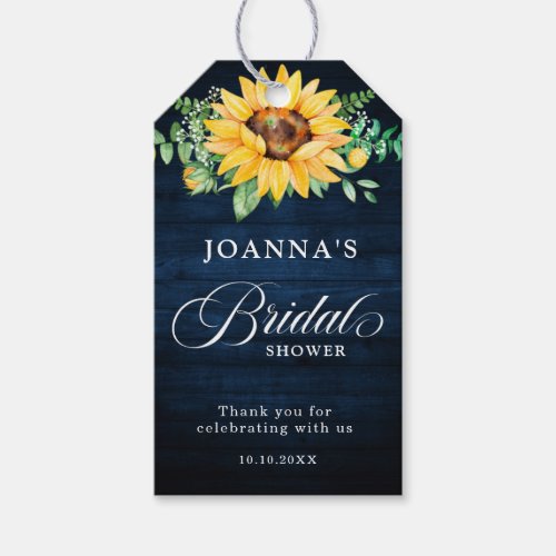 Sunflowers Babys Breath Navy Blue Bridal Shower  Gift Tags