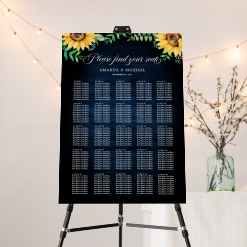 Sunflowers Babys Breath Wedding Seating Chart Foa Foam Board