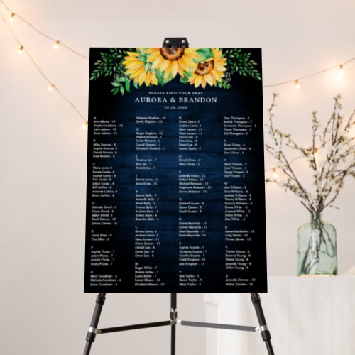 Sunflowers Babys Breath Wedding Seating Chart Foam Board