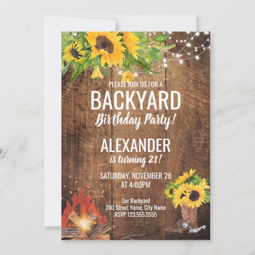Sunflowers Backyard Bonfire Birthday Invitation
