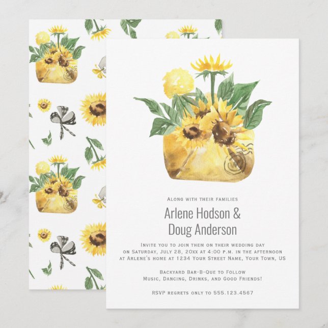 Sunflowers Backyard Casual Wedding Bar-B-Que | Invitation (Front/Back)