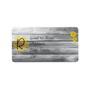 Sunflowers Barn Wood Collection Monogram Address Label