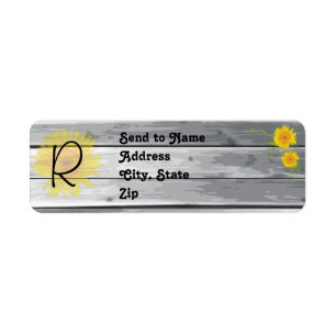 Sunflowers Barn Wood Collection Monogram Address Label