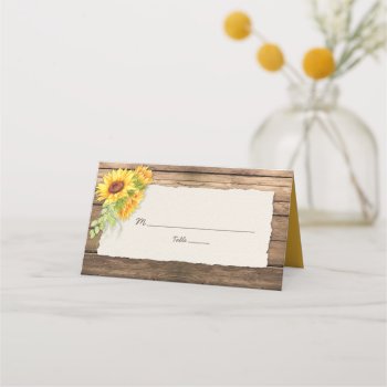 Sunflowers Barn Wood Deckle Edge Paper Place Card by dmboyce at Zazzle