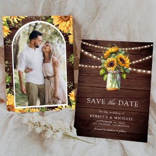 Sunflowers Barn Wood Mason Jar Photo Wedding Save The Date