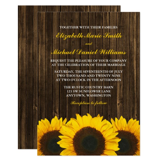 Sunflowers Barn Wood Wedding Invitation