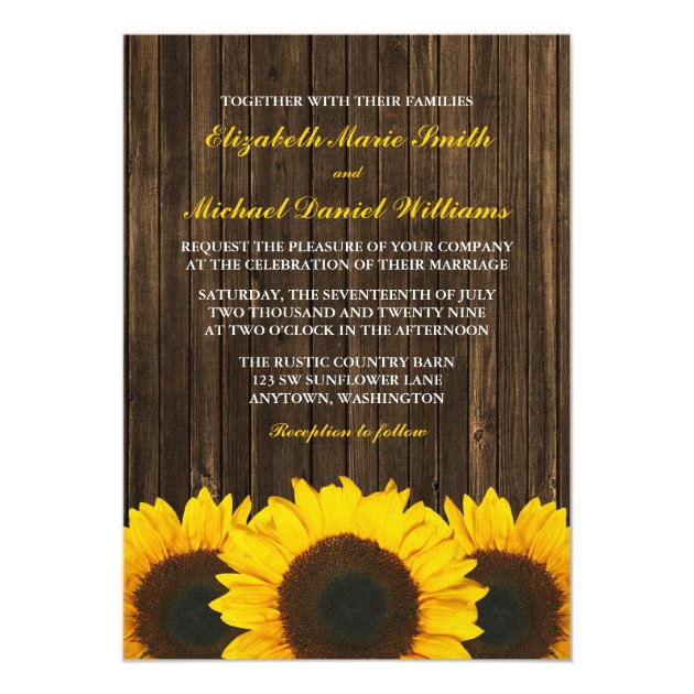 Sunflowers Barn Wood Wedding Invitation