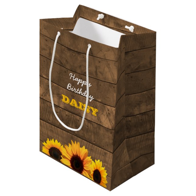 Sunflowers & Barnwood Personalized Gift Bag (Front Angled)