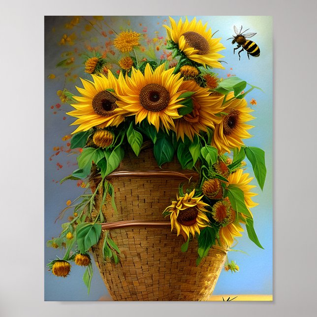 Sunflowers basket and bees poster (Front)