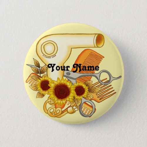 Sunflowers Beautician custom name pin button