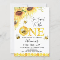 Sunflowers Bee First Bee-day Birthday Invitation