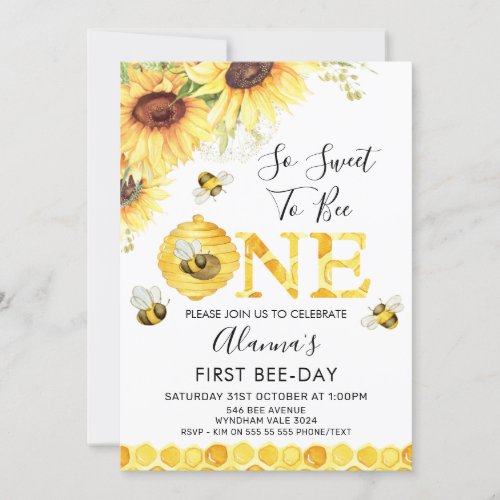 Sunflowers Bee First Bee_day Birthday Invitation