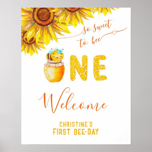 Sunflowers Bee First Bee_day Birthday Welcome Post Poster