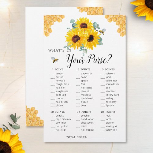 Sunflowers Bee Honeycomb Purse Bridal Shower Game