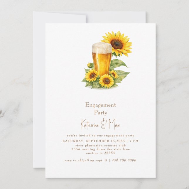 Sunflowers &  Beer Engagement Party II Invitation (Front)