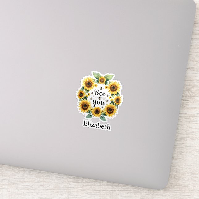 Sunflowers Bees Bee You Cute Trendy Inspirational Sticker (Detail)