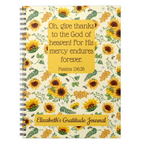 Sunflowers Bees Custom Bible Verse Christian Gift Notebook
