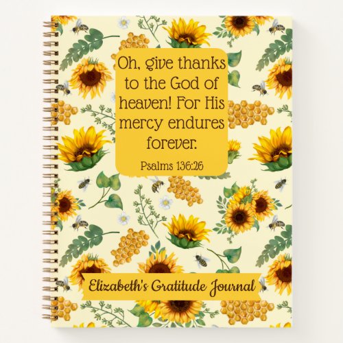 Sunflowers Bees Custom Bible Verse Christian Gift  Notebook