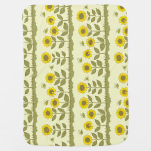 Sunflowers, bees, cute seamless pattern. baby blanket