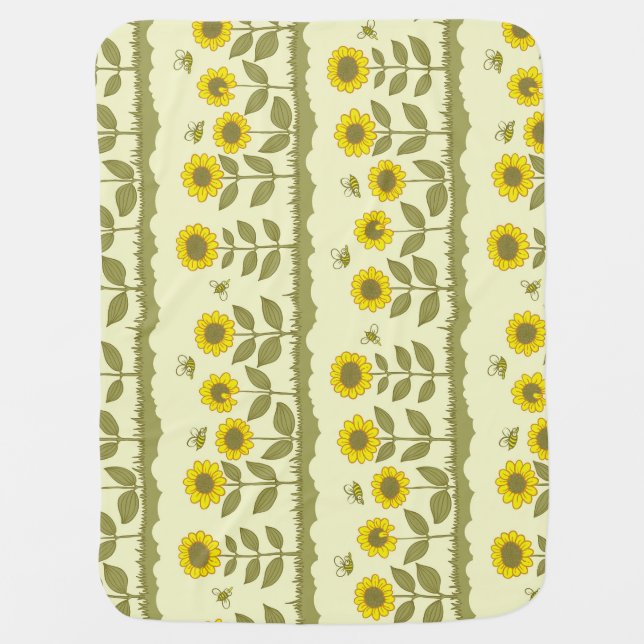 Sunflowers, bees, cute seamless pattern. baby blanket (Front)