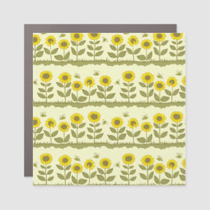Sunflowers, bees, cute seamless pattern. car magnet