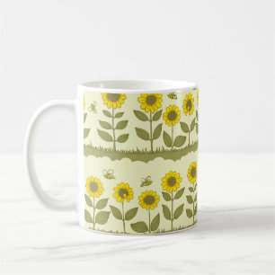 Sunflowers, bees, cute seamless pattern. coffee mug