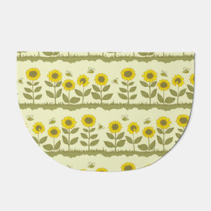 Sunflowers, bees, cute seamless pattern. doormat