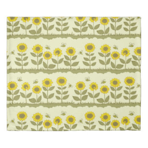 Sunflowers, bees, cute seamless pattern. duvet cover