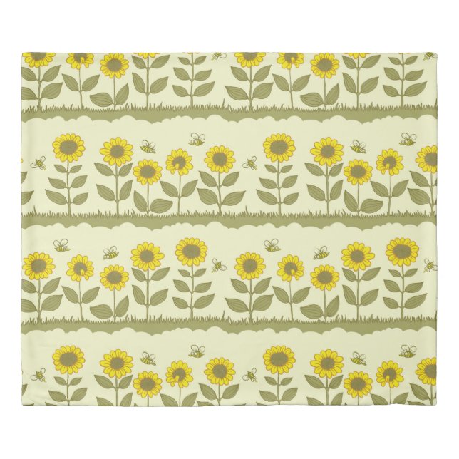 Sunflowers, bees, cute seamless pattern. duvet cover (Front)