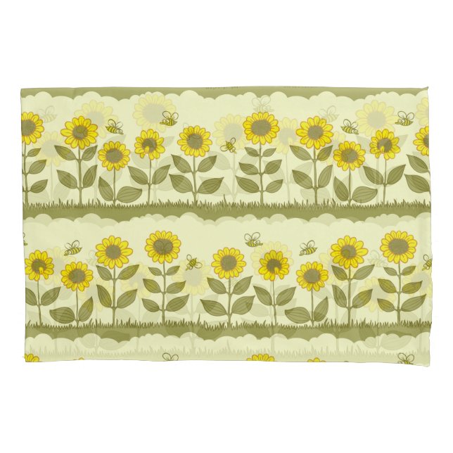 Sunflowers, bees, cute seamless pattern. pillow case (Front)