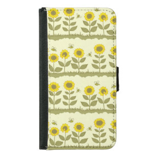 Sunflowers, bees, cute seamless pattern. samsung galaxy s5 wallet case