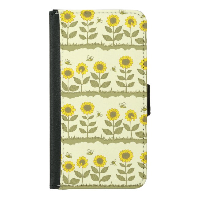 Sunflowers, bees, cute seamless pattern. samsung galaxy wallet case (Front)