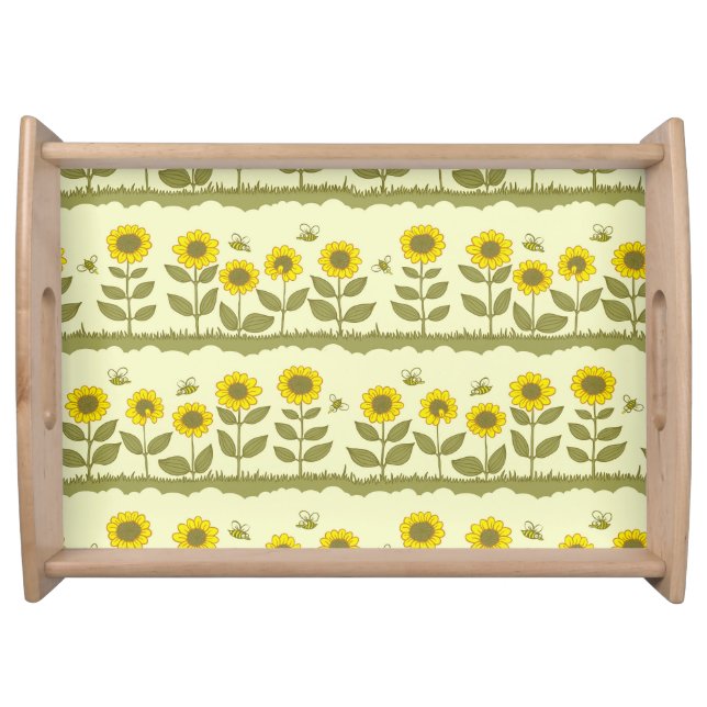 Sunflowers, bees, cute seamless pattern. serving tray (Front)