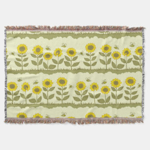 Sunflowers, bees, cute seamless pattern. throw blanket
