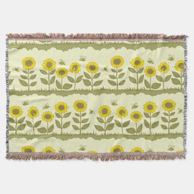 Sunflowers, bees, cute seamless pattern. throw blanket (Front)