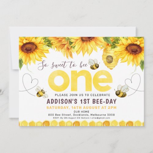 Sunflowers Bees Hearts Bee_Day First Birthday Invitation